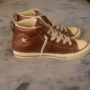 Brown mid top converse